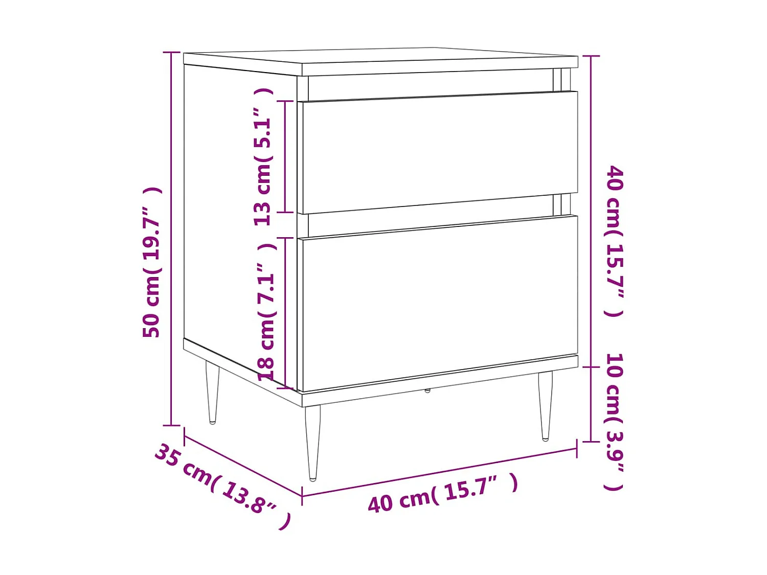 Mesita de noche Blanco 40x35x50 cm Madera contrachapada