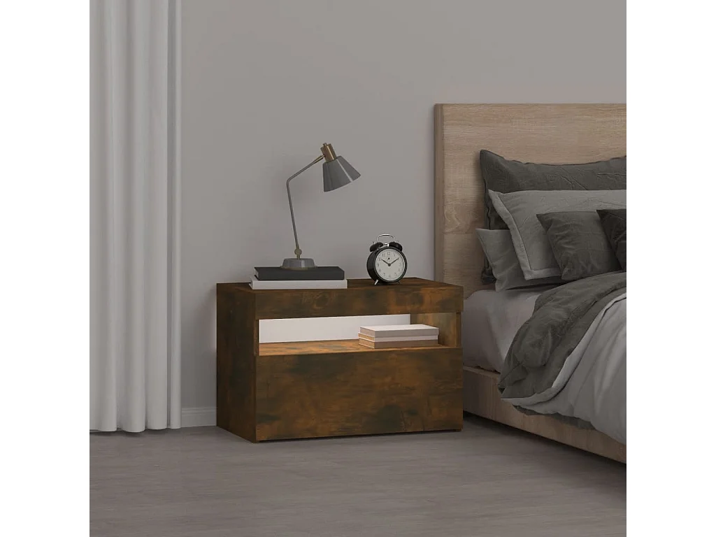 Comodino con luci LED Rovere affumicato 60x35x40 cm