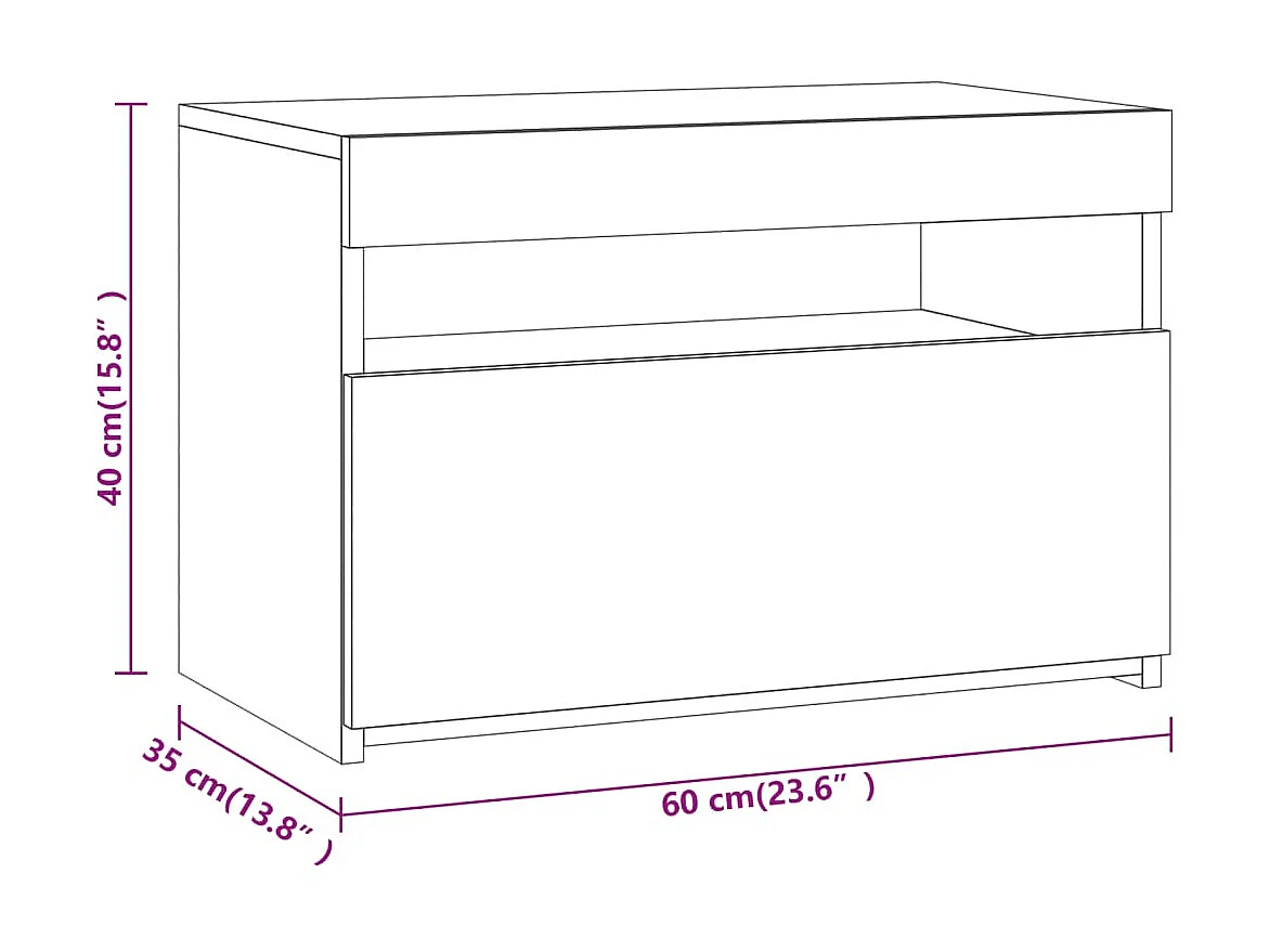 Mesa de cabeceira com luzes LED Carvalho fumado 60x35x40 cm