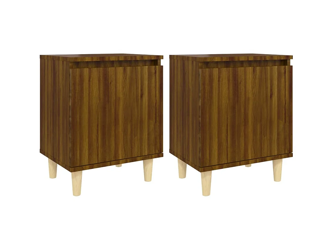 Tables de chevet pieds en bois 2 pcs Chêne marron 40x30x50 cm