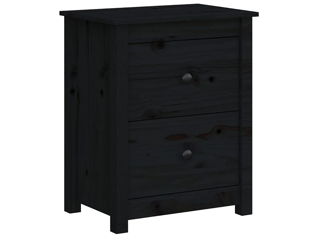 Comodino Nero 50x35x61,5 cm Legno di pino massiccio