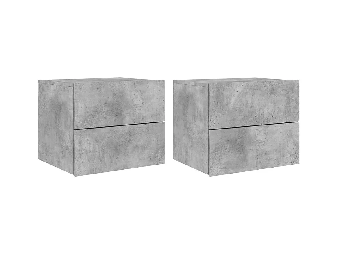 Tables de chevet murales avec lumières LED 2 pcs gris béton