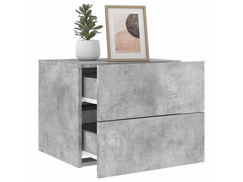 Tables de chevet murales avec lumières LED 2 pcs gris béton