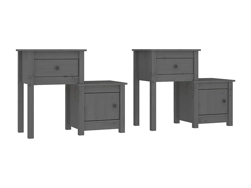 Comodini 2 pz Grigio 79,5x38x65,5 cm Legno di pino massiccio