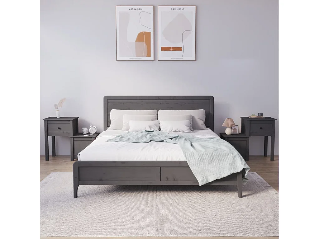 Comodini 2 pz Grigio 79,5x38x65,5 cm Legno di pino massiccio