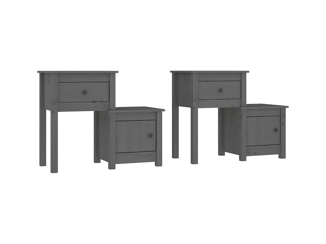 Nachttische 2 Stk. Grau 79,5x38x65,5 cm Massives Kiefernholz