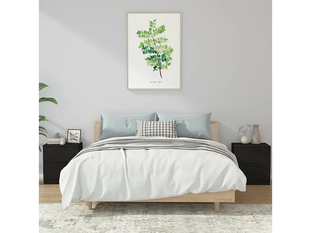 Tables de chevet 2 pcs Noir Bois d'ingénierie