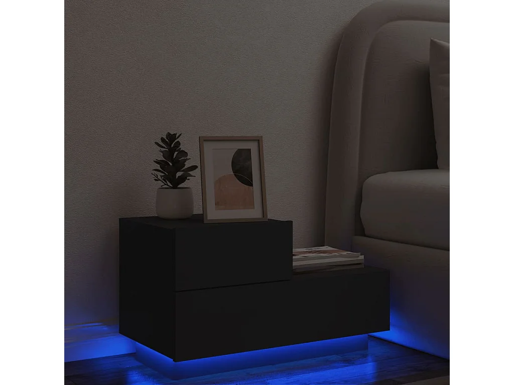 Nachttisch mit LED-Leuchten schwarz 70x36x40,5 cm