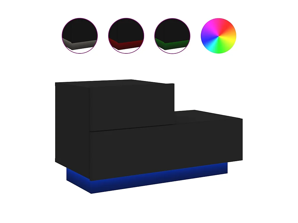 Comodino con luci LED nero 70x36x40,5 cm