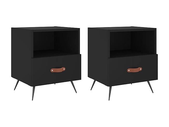 Set Di 2 Comodini Moderni LNT504B – Colore Nero, Con Cassetto E Piano