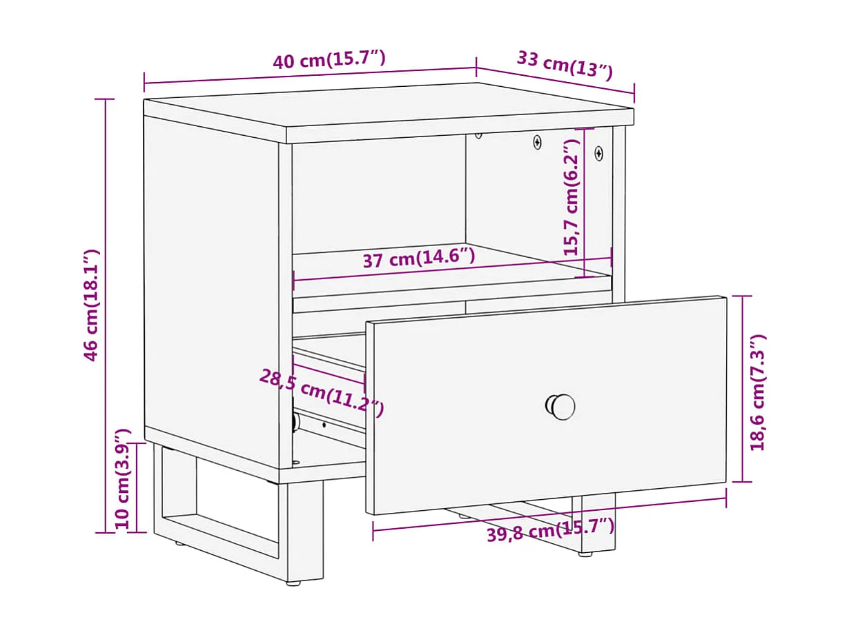 Comodini 2 pezzi in legno massello di mango marrone e nero