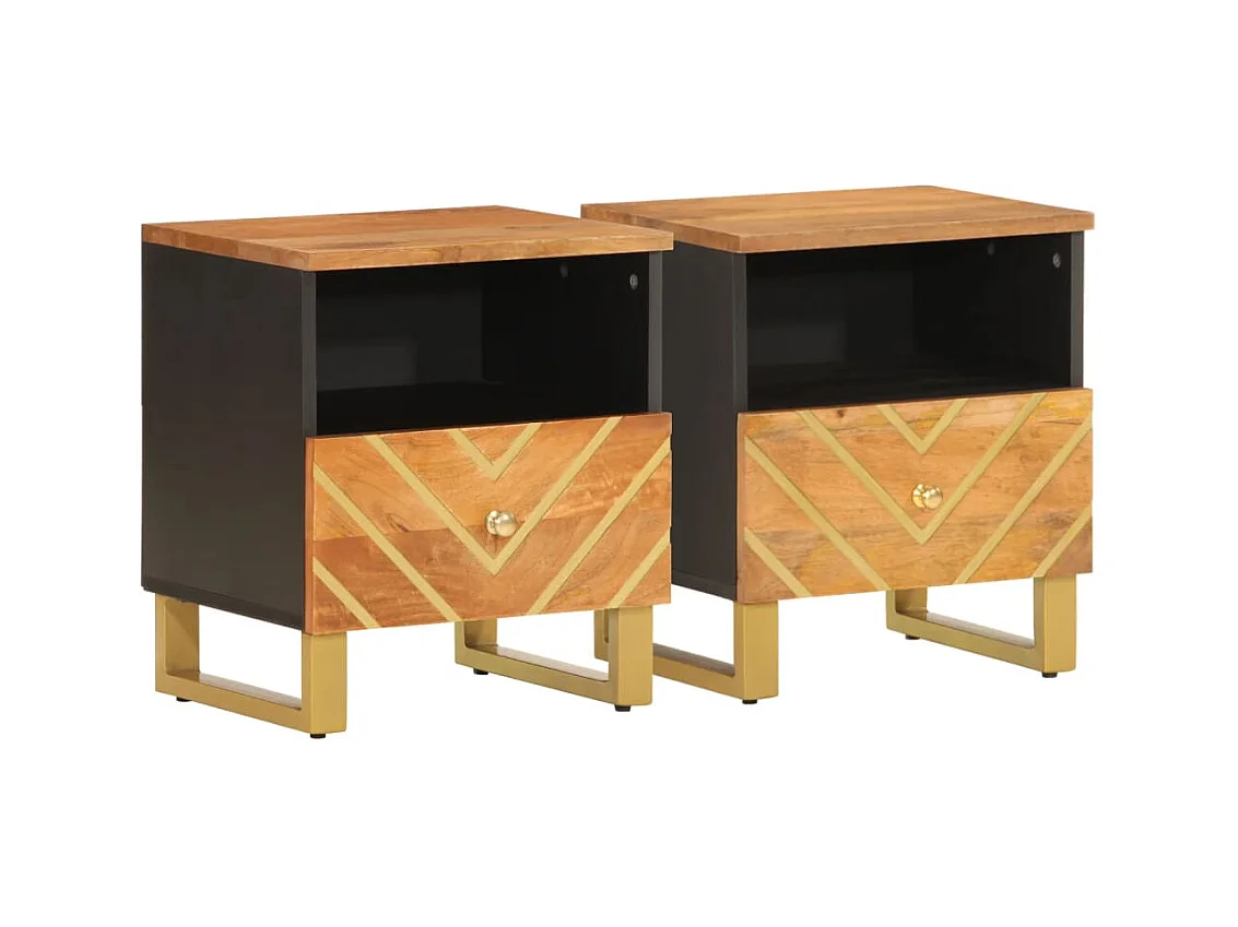 Tables de chevet 2 pcs marron et noir bois de manguier solide