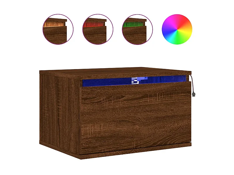 Wand-Nachttisch mit LED-Leuchten, braune Eiche