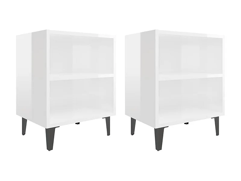 Nachtkastjes metalen poten 2 stuks glanzend wit 40x30x50cm