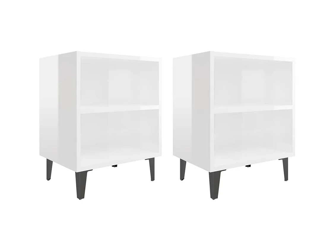 Tables de chevet pieds en métal 2 pcs blanc brillant 40x30x50cm