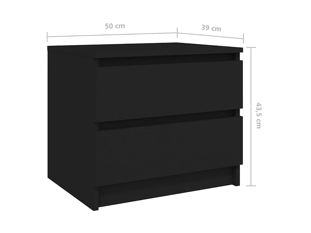 Tables de chevet 2 pcs Noir 50x39x43,5 cm Aggloméré