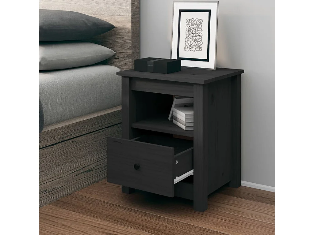 Table de chevet Gris 40x35x49 cm Bois de pin massif