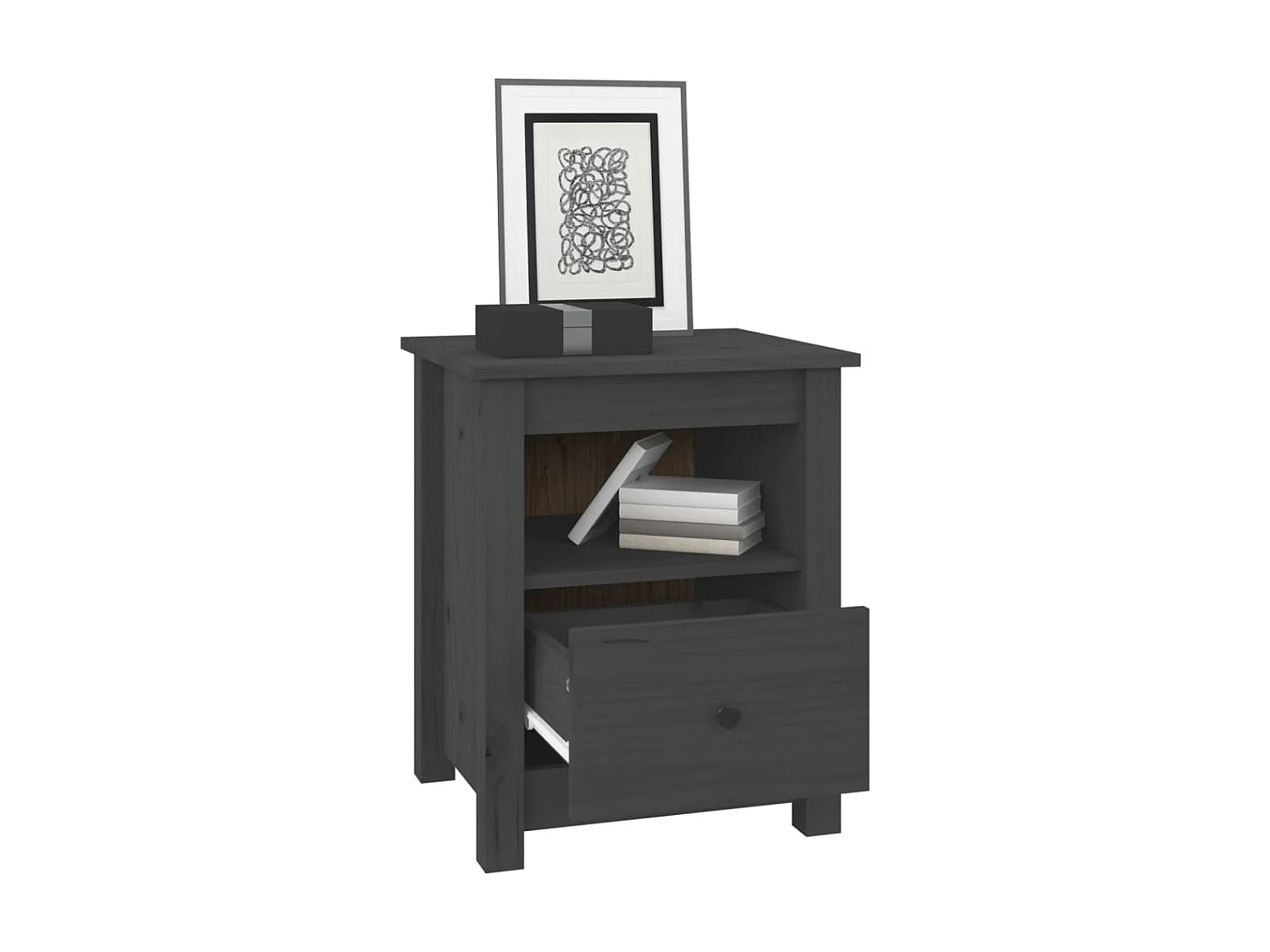 Table de chevet Gris 40x35x49 cm Bois de pin massif