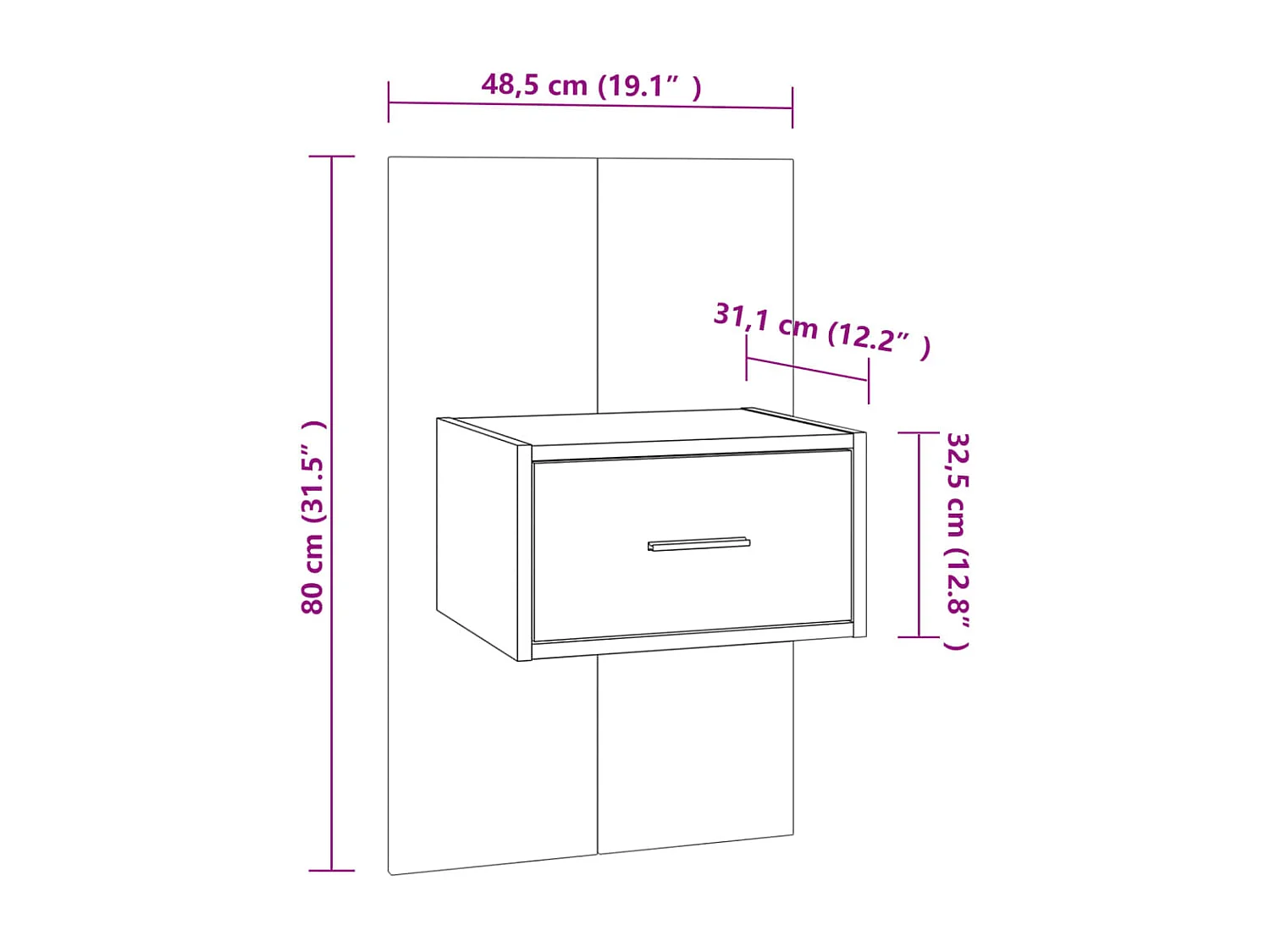 Mesita de noche de pared Blanco brillo