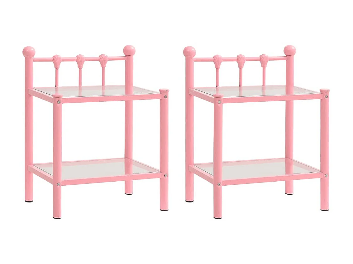 Nachtkastjes 2 stuks Roze en transparant Metaal en glas