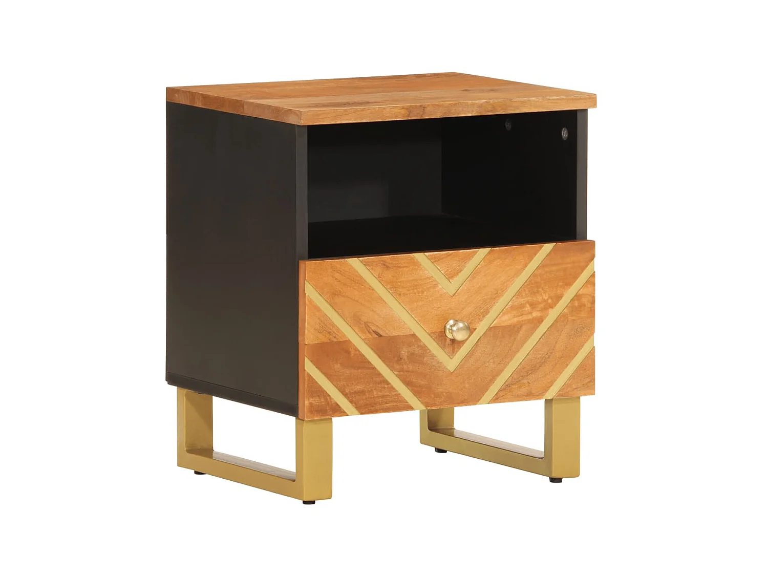 Table de chevet marron et noir bois de manguier solide