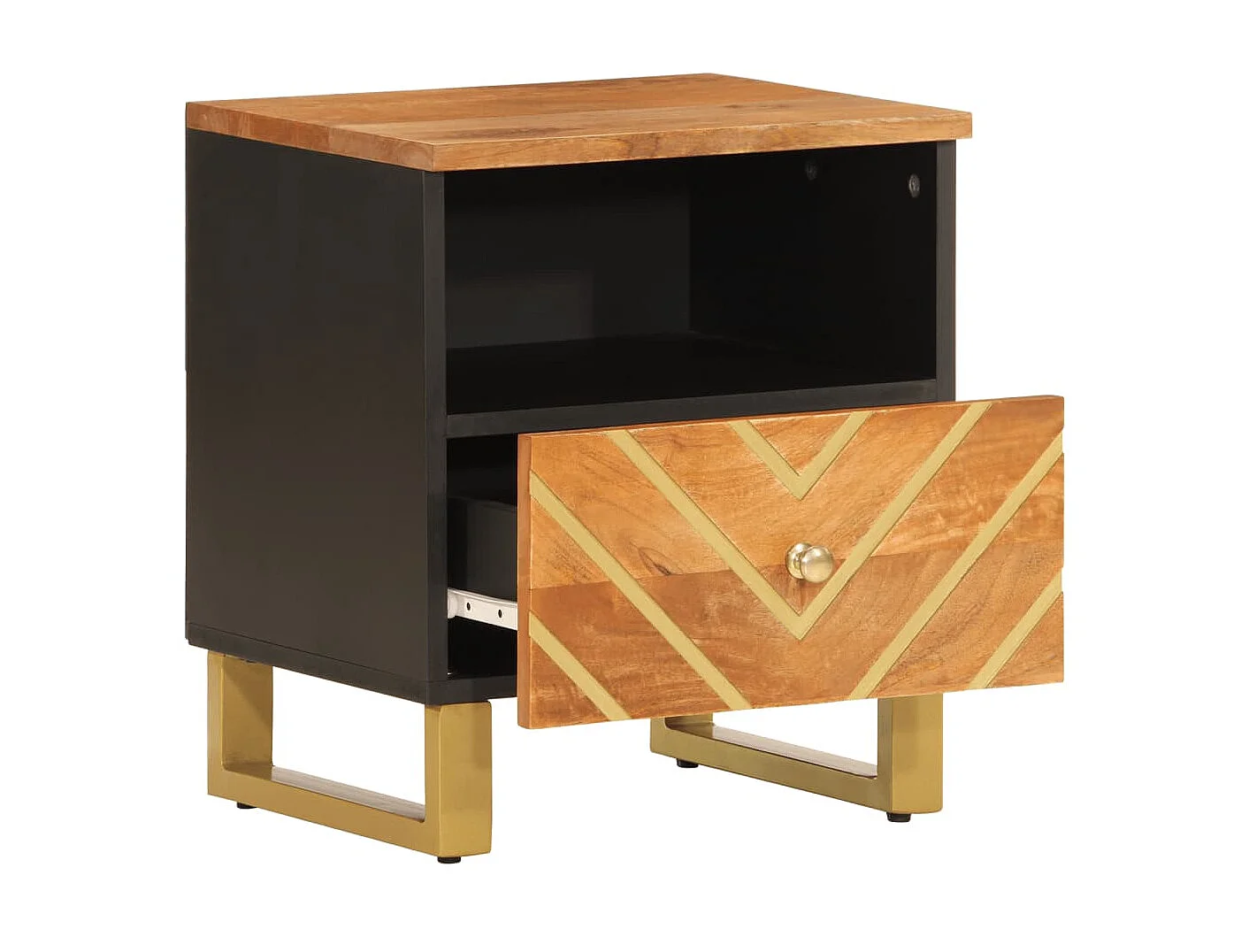 Table de chevet marron et noir bois de manguier solide