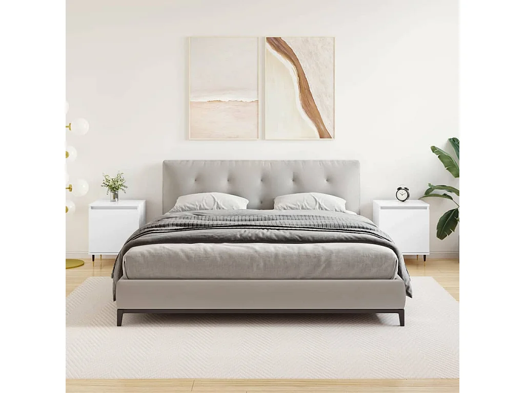 Tables de chevet 2pcs blanc brillant 40x30x50cm bois ingénierie