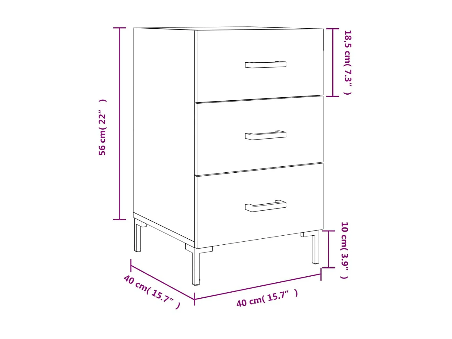 Comodino bianco 40x40x66 cm in derivati del legno
