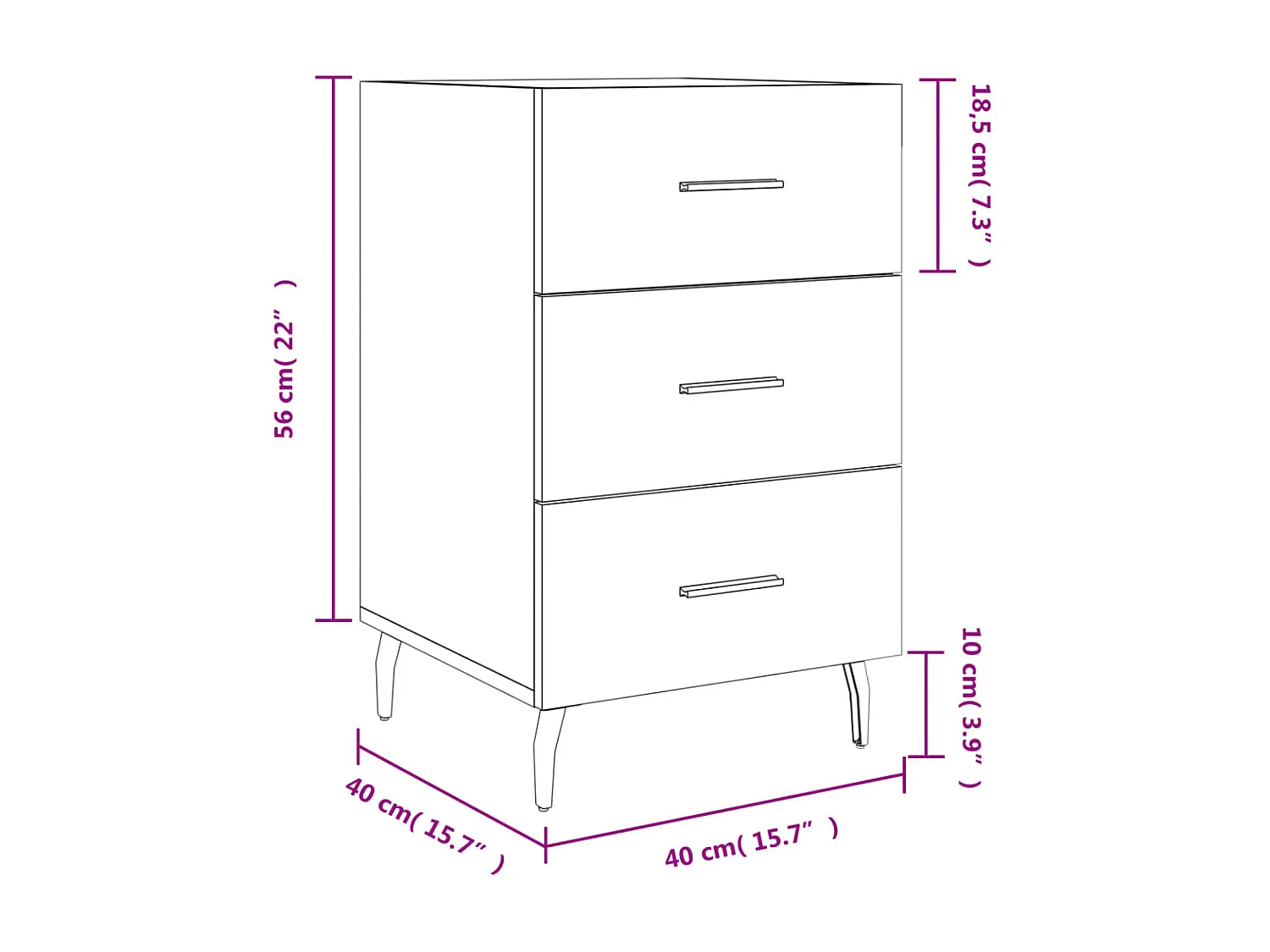 Comodino in rovere Sonoma 40x40x66 cm in derivati del legno