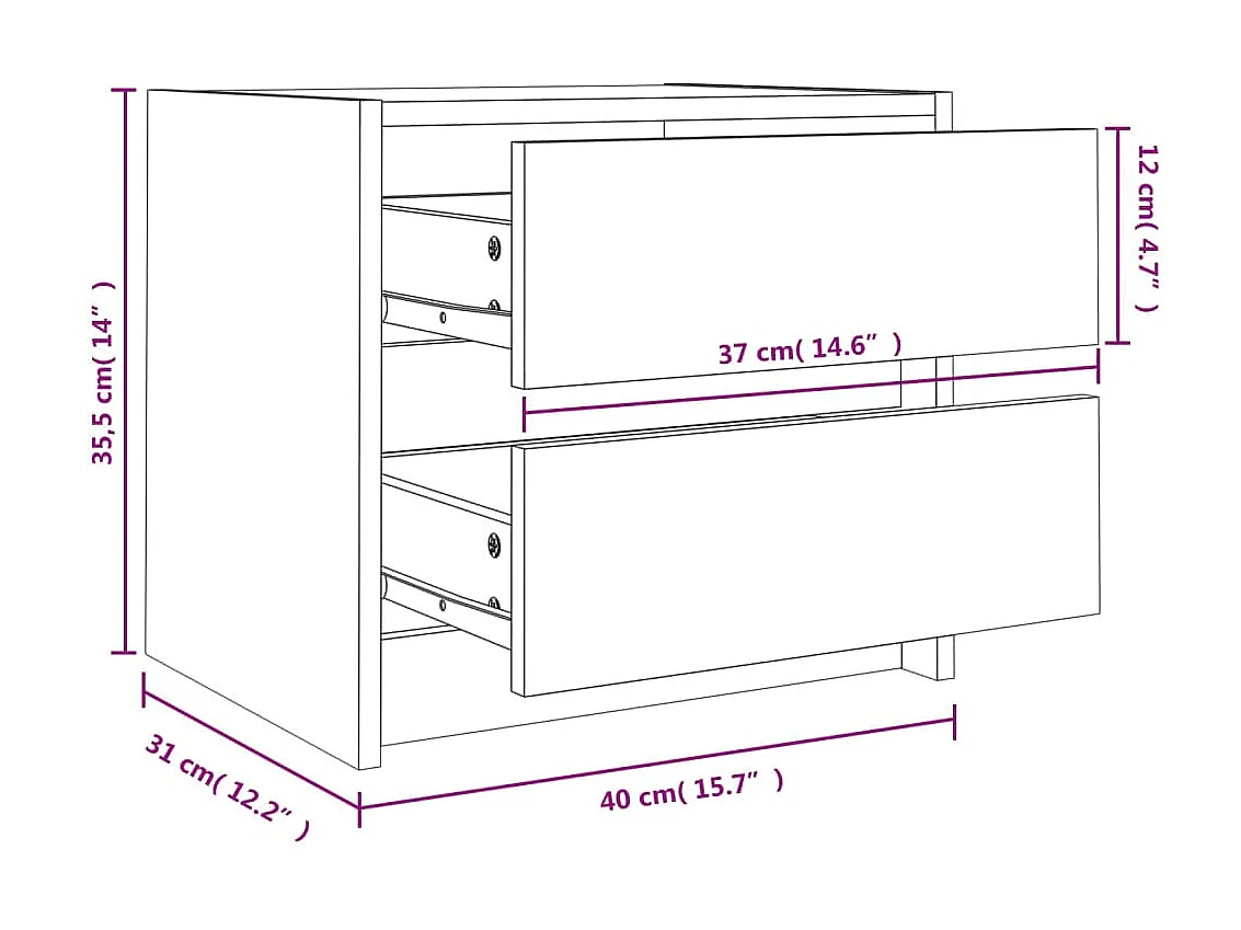 Tables de chevet 2 pcs 40x31x35,5 cm bois de pin massif