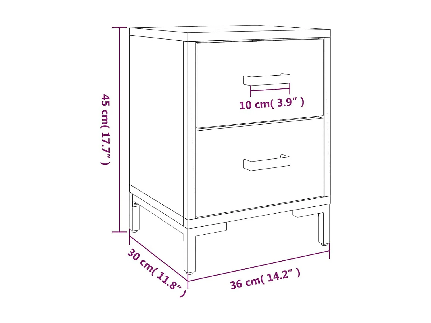 Comodino marrone 36x30x45 cm in legno massello di pino