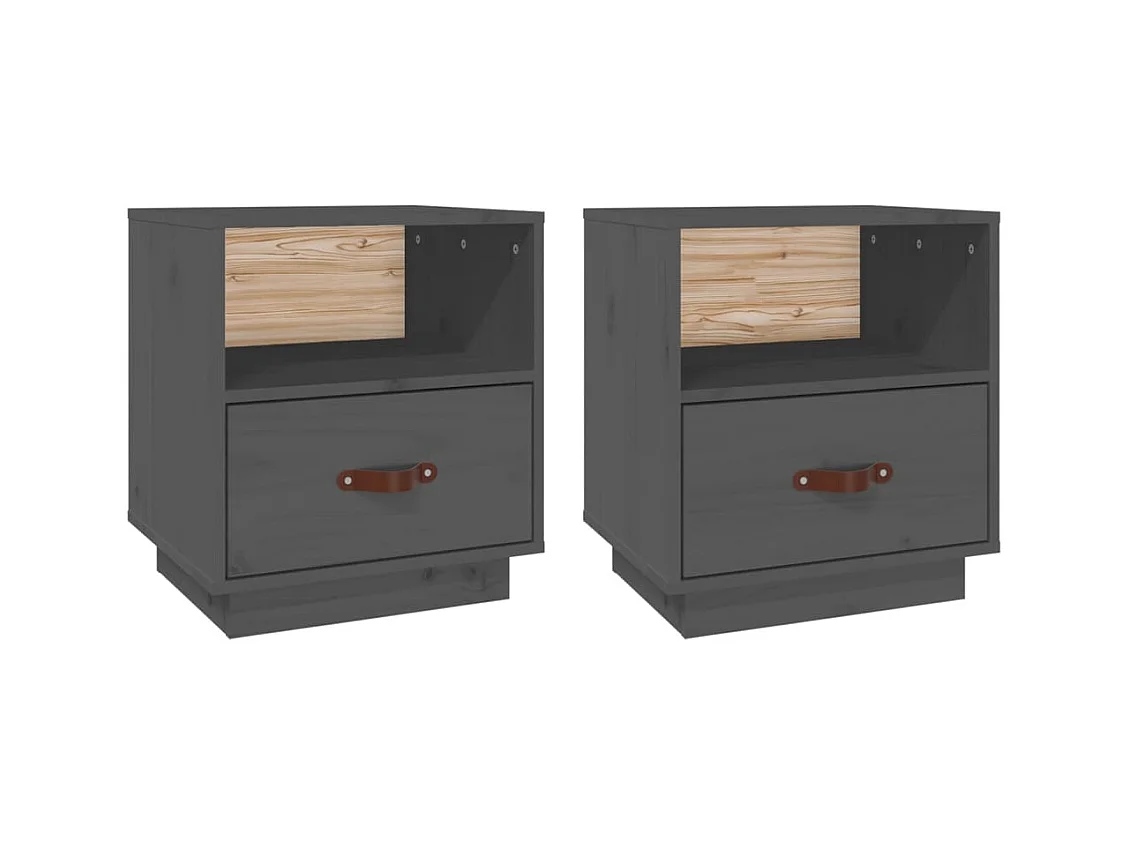 Nachtkastjes 2 stuks Grijs 40x34x45 cm Massief grenenhout