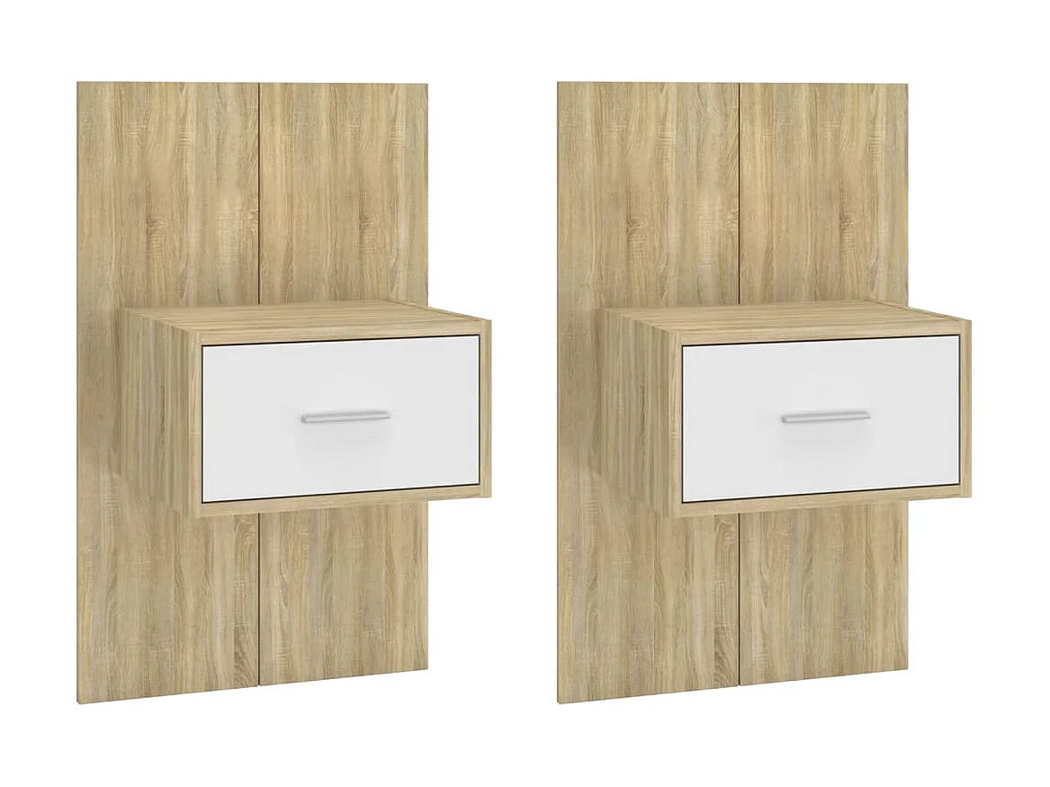 Nachtkastjes voor wandmontage 2 stuks Wit en Sonoma eiken