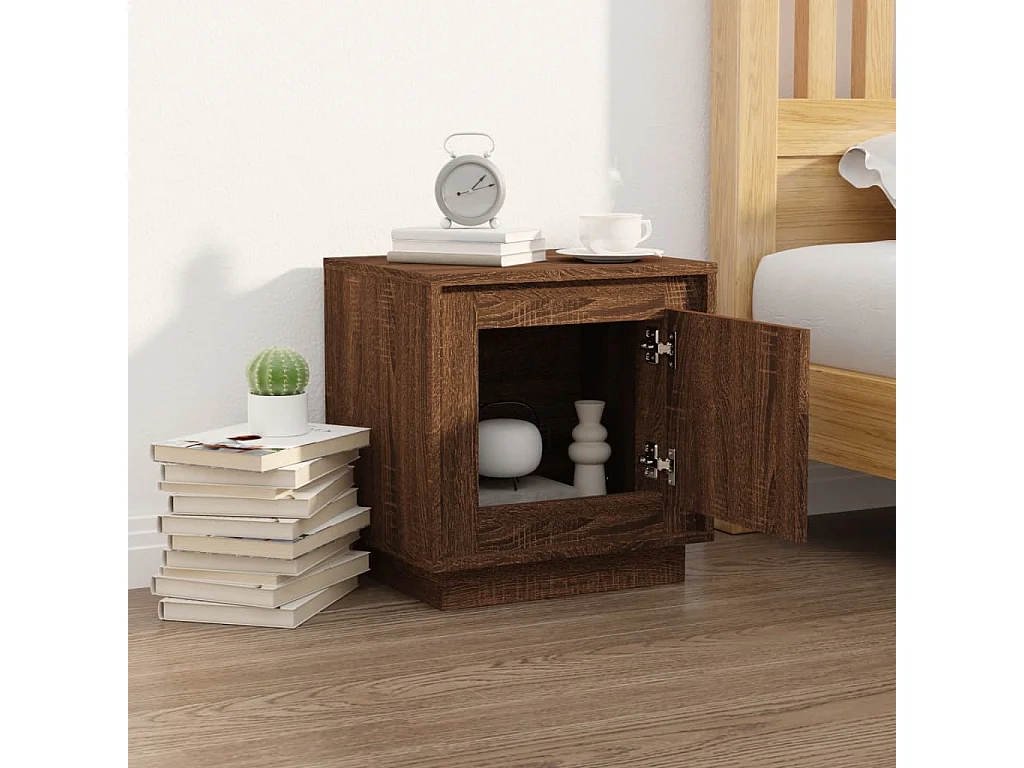 Mesita de noche de roble marrón 44x35x45 cm de madera contrachapada