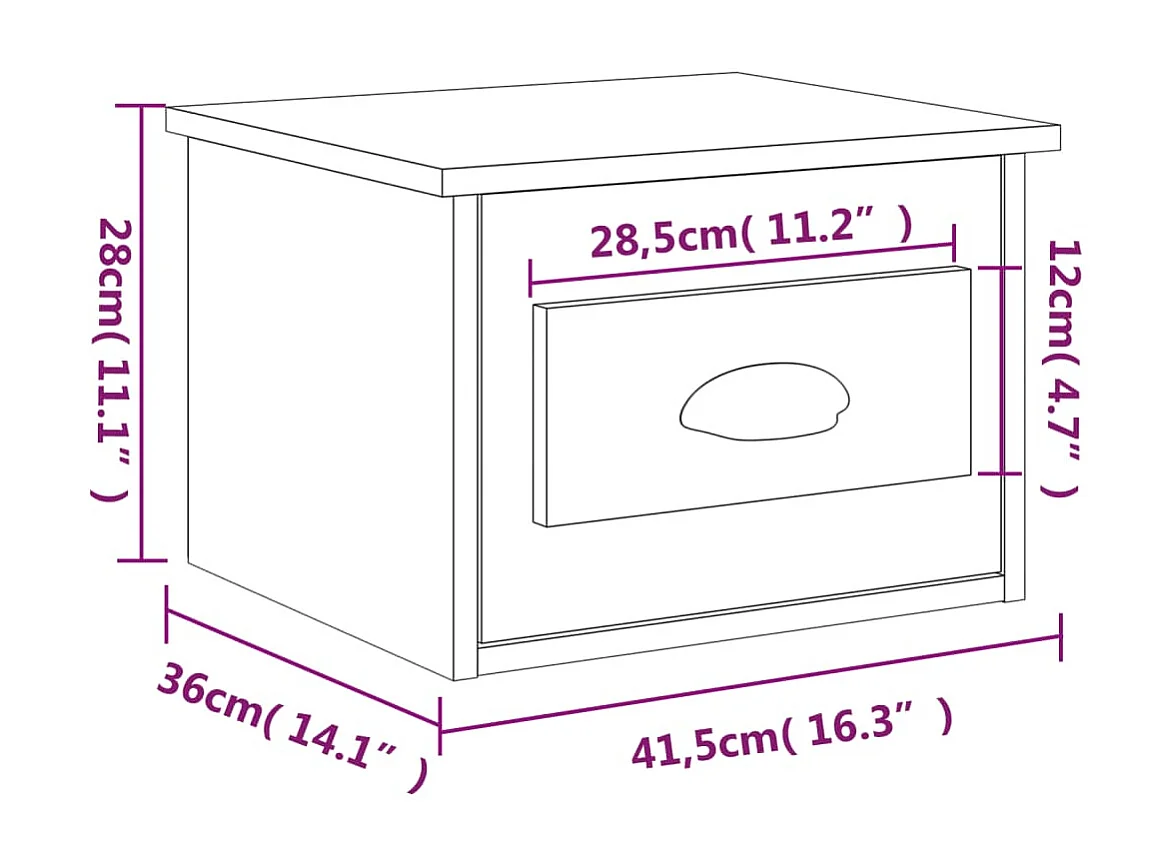 Table de chevet murale blanc 41,5x36x28 cm