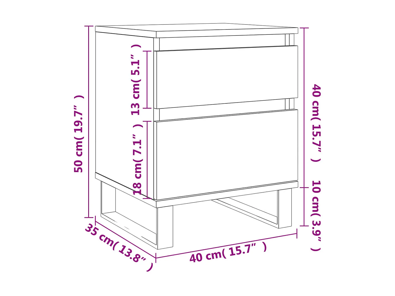 Table de chevet gris béton 40x35x50 cm bois d’ingénierie