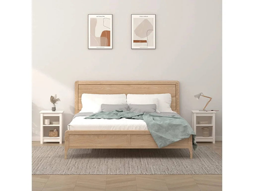 Nachtkastjes 2 stuks Wit 40x35x55 cm Massief grenenhout