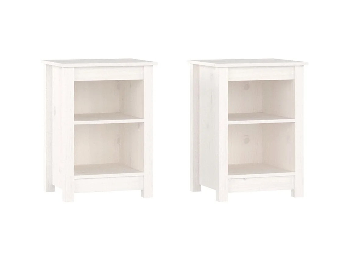 Nachtkastjes 2 stuks Wit 40x35x55 cm Massief grenenhout