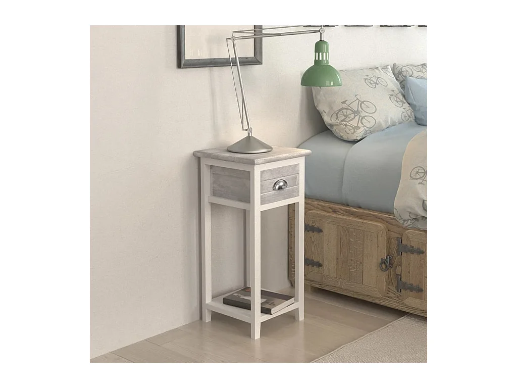 Comodino con 1 cassetto Grigio e bianco