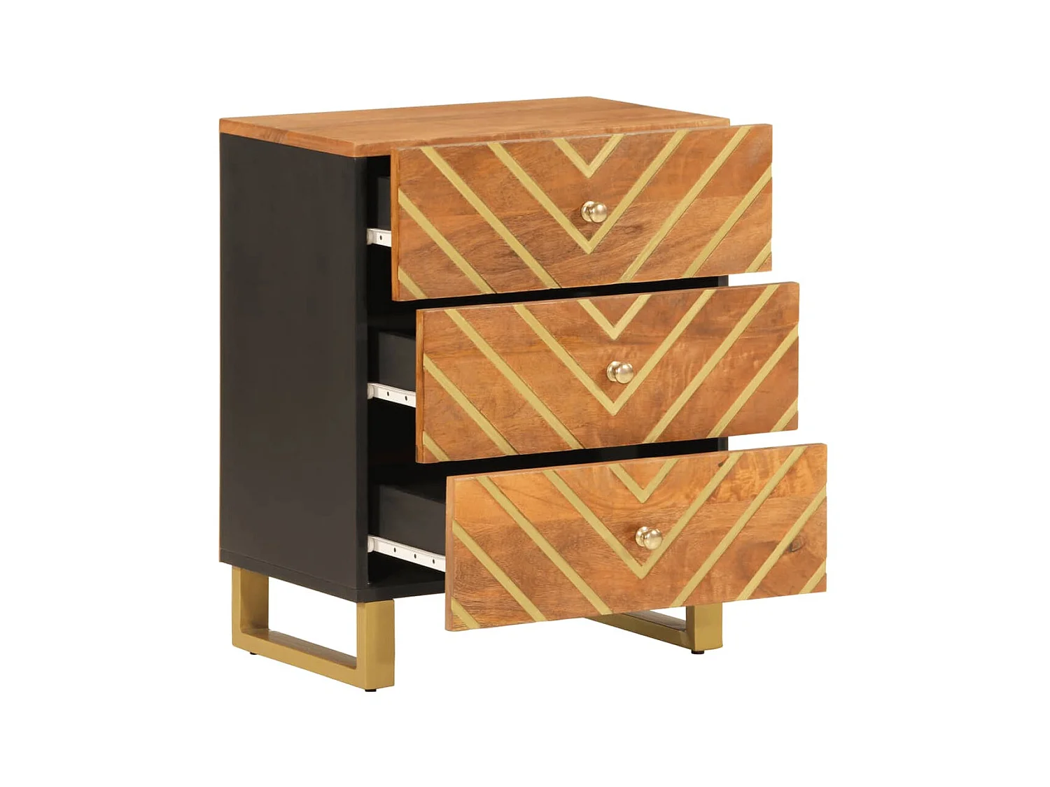 Comodino marrone e nero 50x33x60 cm in legno massello di mango