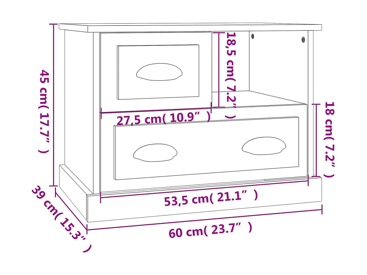 Mesa de cabeceira cinza Sonoma 60x39x45 cm