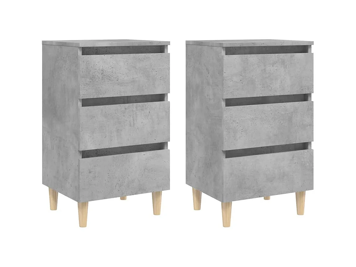 Comodini con gambe in legno 2 pz Grigio cemento 40x35x69cm