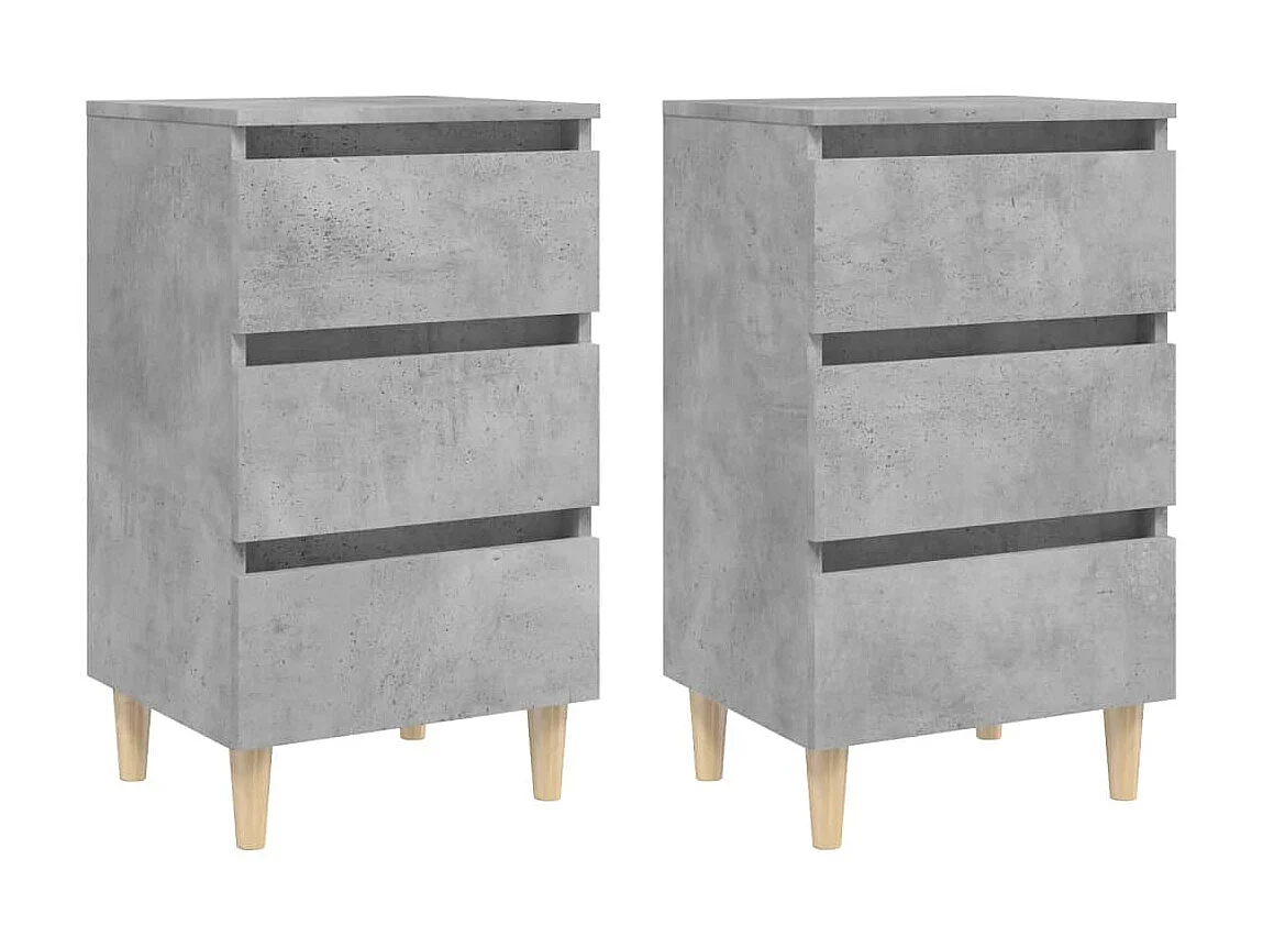 Comodini con gambe in legno 2 pz Grigio cemento 40x35x69cm