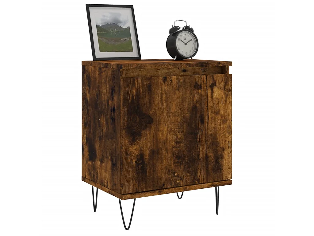 Mesa de cabeceira em carvalho fumê 40x30x50 cm madeira trabalhada