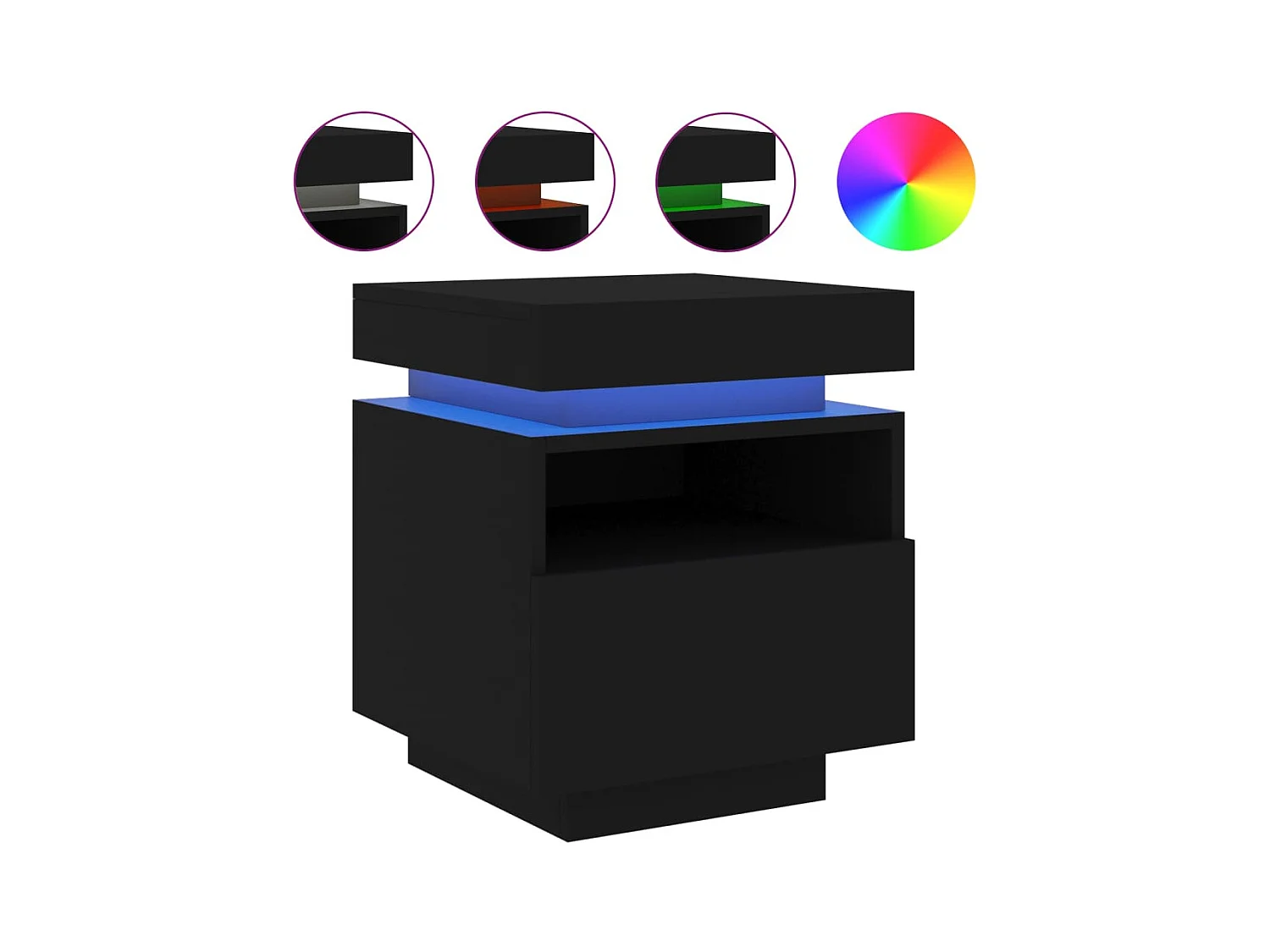 Mesita de noche con luces LED negra 40x39x48,5 cm