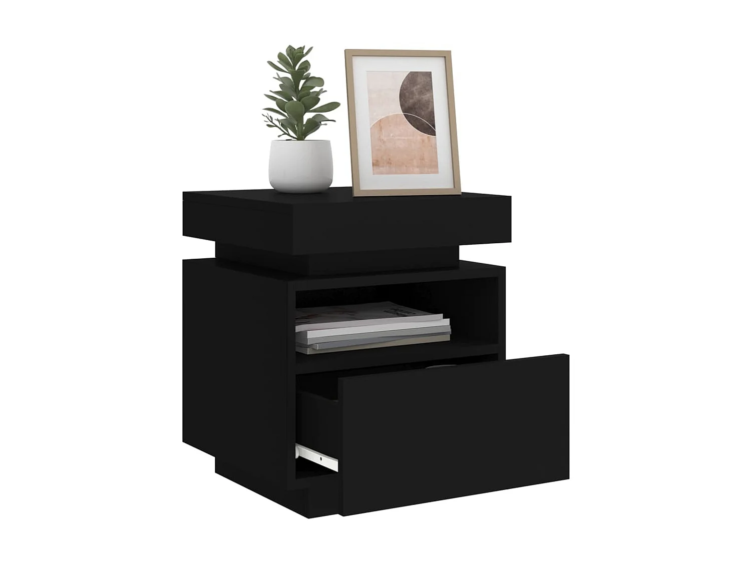 Mesita de noche con luces LED negra 40x39x48,5 cm