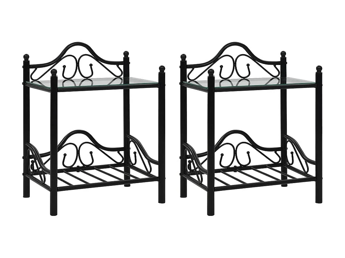 Nachttisch 2 Stk. Stahl und gehärtetes Glas 45x30,5x60 cm Schwarz