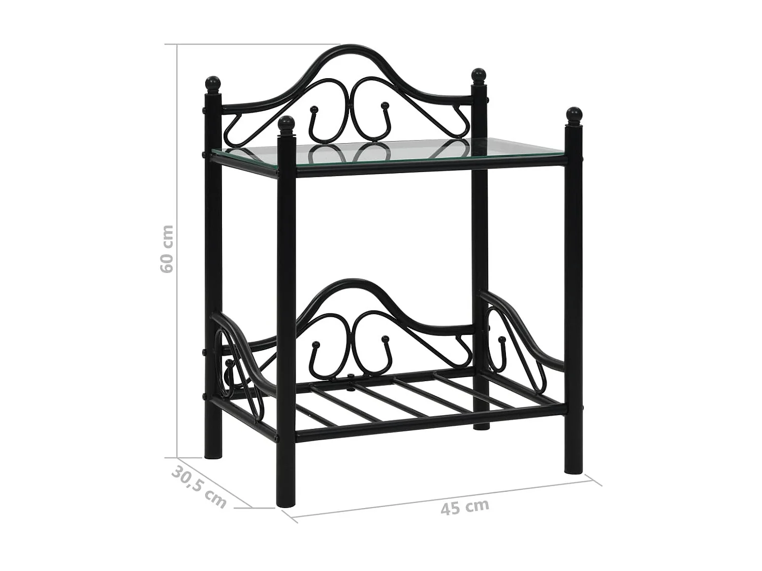 Nachttisch 2 Stk. Stahl und gehärtetes Glas 45x30,5x60 cm Schwarz