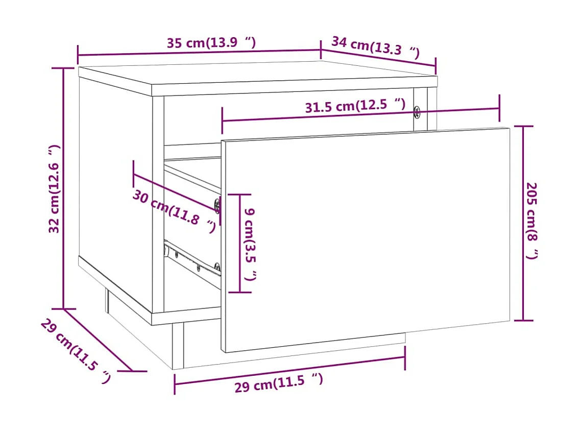 Tables de chevet 2 pcs Noir 35x34x32 cm Bois de pin solide