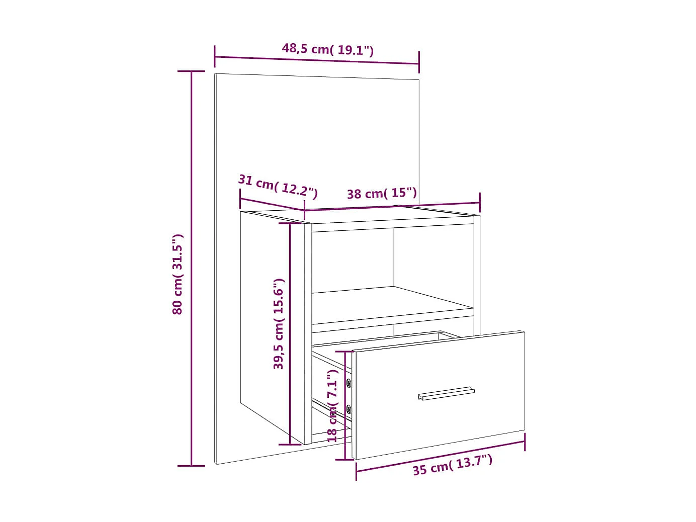 Comodino sospeso Bianco lucido